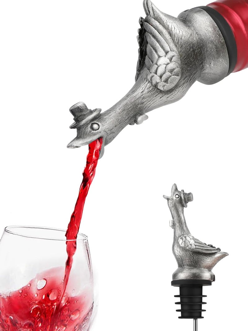 sodknow Goose Wine Pourer with Top Hat, Zinc Alloy Metal Animal Liquor Bottle Pourer Spout with Aerator & Stopper, Drip Free Universal Fit for Wine Whiskey Spirits, Funny Bar Accessory & Gift for Wine Lovers - Image 1